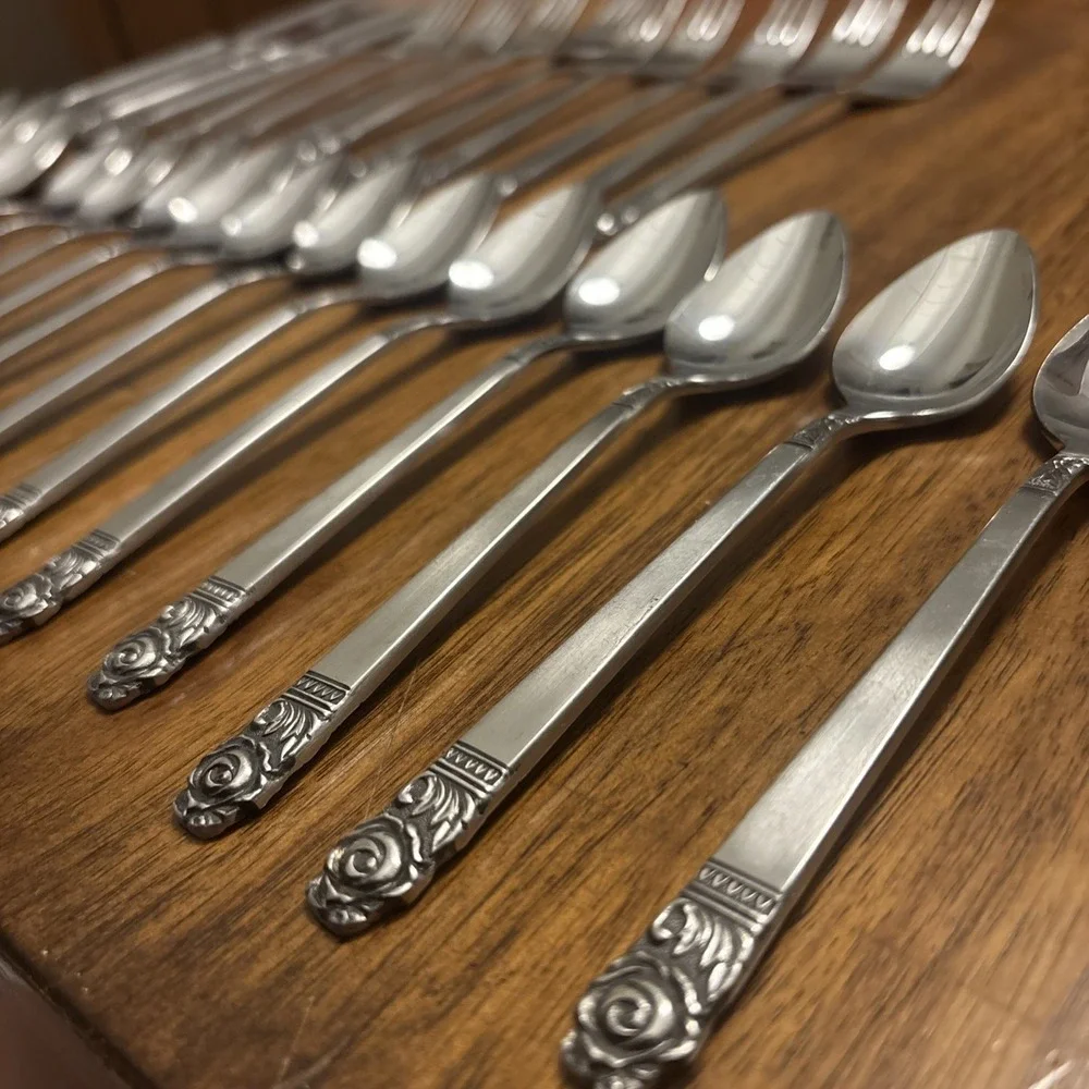 29 pc. Mid Century Interpur Rose Tip Stainless Steel Japan Flatware Silverware